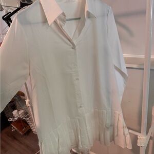 Cream Button Down Dress Shirt with Pleated Design